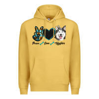 Antique Gold peace love huskies Premium Hoodie - RanaPortraitStore