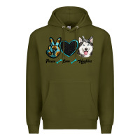 Army Green peace love huskies Premium Hoodie - RanaPortraitStore
