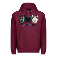 Burgundy peace love huskies Premium Hoodie - RanaPortraitStore