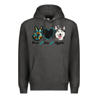 Charcoal Heather peace love huskies Premium Hoodie - RanaPortraitStore