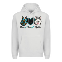 Dove Grey peace love huskies Premium Hoodie - RanaPortraitStore