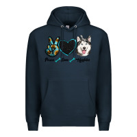 Navy peace love huskies Premium Hoodie - RanaPortraitStore