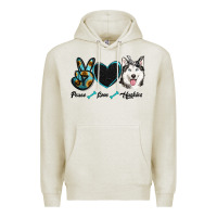 Oatmeal Heather peace love huskies Premium Hoodie - RanaPortraitStore