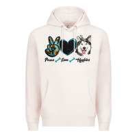 Pale Pink peace love huskies Premium Hoodie - RanaPortraitStore