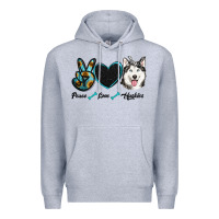 Heather Grey peace love huskies Premium Hoodie - RanaPortraitStore