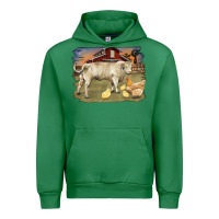 Emerald charolaris bull and chicken in barnyard Urban Hoodie - RanaPortraitStore