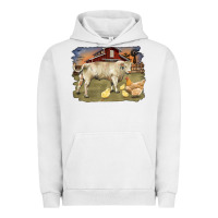 Pigment Lunar Rock charolaris bull and chicken in barnyard Urban Hoodie - RanaPortraitStore