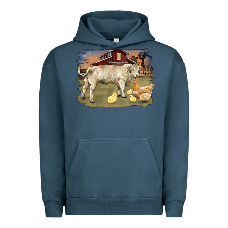 Charolaris Bull And Chicken In Barnyard Urban Hoodie by RanaPortraitStore | Teevron