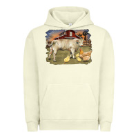 Pigment Pistachio charolaris bull and chicken in barnyard Urban Hoodie - RanaPortraitStore