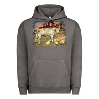Pigment Tornado charolaris bull and chicken in barnyard Urban Hoodie - RanaPortraitStore