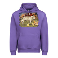 Tulip charolaris bull and chicken in barnyard Urban Hoodie - RanaPortraitStore