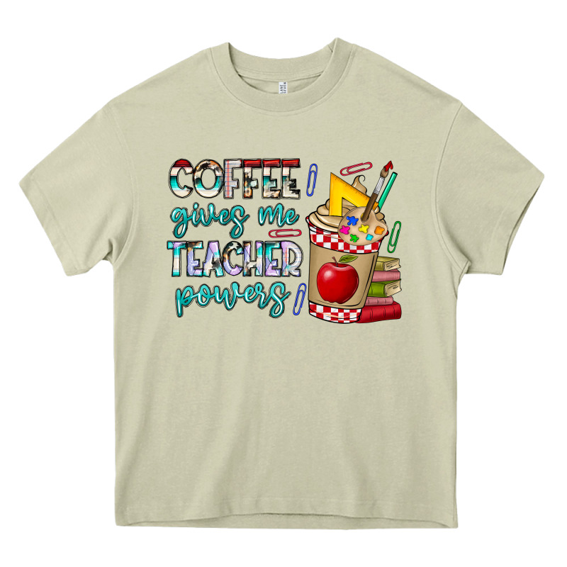Coffee Gives Me Teacher Powers Heavy Core Tee by CowhideDigitalArt | Teevron