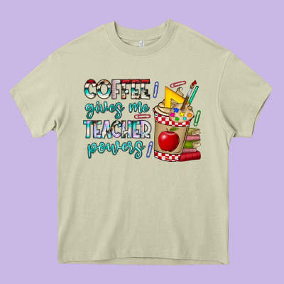 Coffee Gives Me Teacher Powers Heavy Core Tee Designed By Cowhidedigitalart