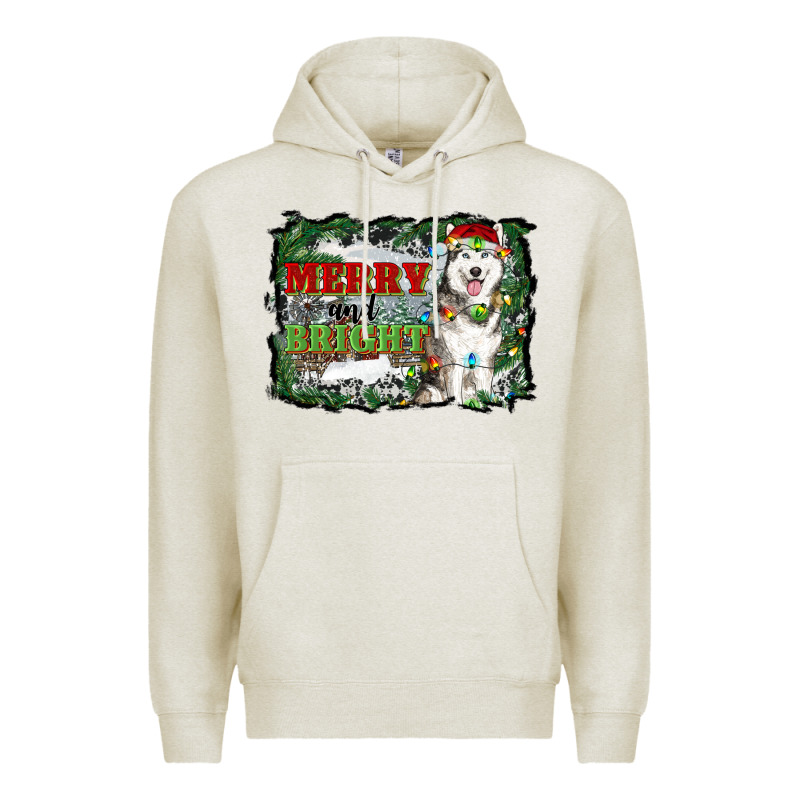 Merry And Bright Husky Farm  Background Premium Hoodie by RanaPortraitStore | Teevron