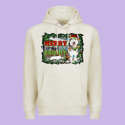 Merry And Bright Husky Farm  Background Premium Hoodie Designed By Ranaportraitstore
