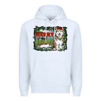 White merry and bright husky farm  background Premium Hoodie - RanaPortraitStore