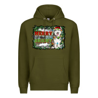Army Green merry and bright husky farm  background Premium Hoodie - RanaPortraitStore
