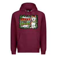 Burgundy merry and bright husky farm  background Premium Hoodie - RanaPortraitStore