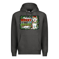 Charcoal Heather merry and bright husky farm  background Premium Hoodie - RanaPortraitStore