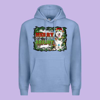 Merry And Bright Husky Farm  Background Premium Hoodie Designed By Ranaportraitstore