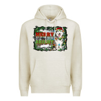 Oatmeal Heather merry and bright husky farm  background Premium Hoodie - RanaPortraitStore