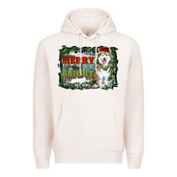 Pale Pink merry and bright husky farm  background Premium Hoodie - RanaPortraitStore