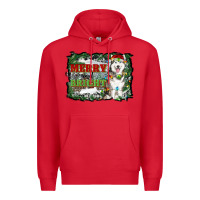 Red merry and bright husky farm  background Premium Hoodie - RanaPortraitStore
