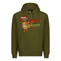 Army Green merry and bright dachshund Premium Hoodie - RanaPortraitStore