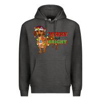 Charcoal Heather merry and bright dachshund Premium Hoodie - RanaPortraitStore