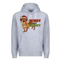 Heather Grey merry and bright dachshund Premium Hoodie - RanaPortraitStore