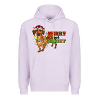 Lilac merry and bright dachshund Premium Hoodie - RanaPortraitStore