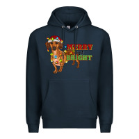 Navy merry and bright dachshund Premium Hoodie - RanaPortraitStore