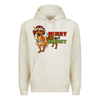 Oatmeal Heather merry and bright dachshund Premium Hoodie - RanaPortraitStore