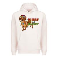 Pale Pink merry and bright dachshund Premium Hoodie - RanaPortraitStore