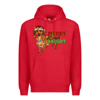 Red merry and bright dachshund Premium Hoodie - RanaPortraitStore
