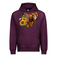 Mauve Wine brahman bull with sunflowers Urban Hoodie - RanaPortraitStore