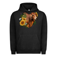Pigment Black brahman bull with sunflowers Urban Hoodie - RanaPortraitStore