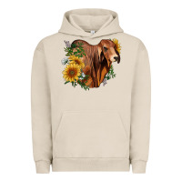 Pigment French Oak brahman bull with sunflowers Urban Hoodie - RanaPortraitStore
