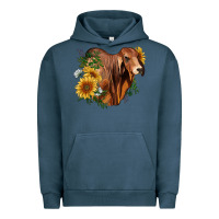 Pigment Midnight Navy brahman bull with sunflowers Urban Hoodie - RanaPortraitStore