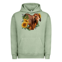 Pigment Oil Green brahman bull with sunflowers Urban Hoodie - RanaPortraitStore