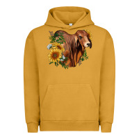 Pigment Peanut Butter brahman bull with sunflowers Urban Hoodie - RanaPortraitStore