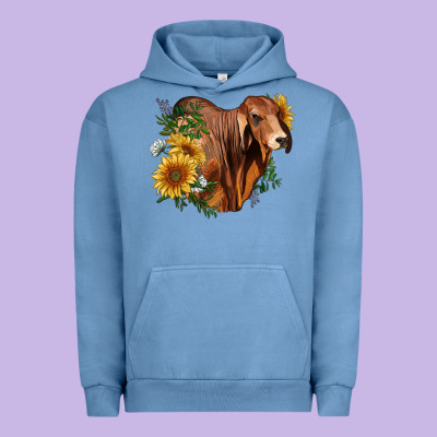 Brahman Bull With Sunflowers Urban Hoodie Designed By Ranaportraitstore