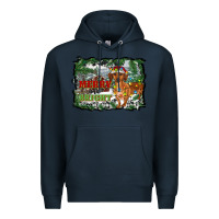 Navy merry and bright  dachshund with farm Premium Hoodie - RanaPortraitStore