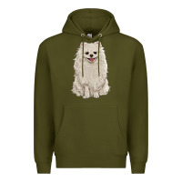 Army Green white pomeranian Premium Hoodie - RanaPortraitStore