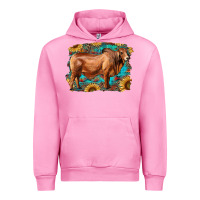 Fuchsia Pink brahman bull with aztec sunflower and leopard background Urban Hoodie - RanaPortraitStore