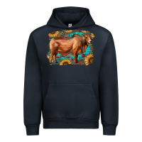 Navy brahman bull with aztec sunflower and leopard background Urban Hoodie - RanaPortraitStore