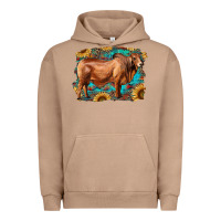 Pigment Burro brahman bull with aztec sunflower and leopard background Urban Hoodie - RanaPortraitStore