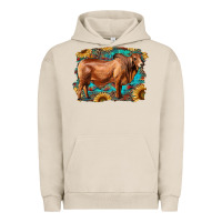 Pigment French Oak brahman bull with aztec sunflower and leopard background Urban Hoodie - RanaPortraitStore