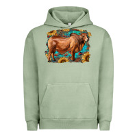 Pigment Oil Green brahman bull with aztec sunflower and leopard background Urban Hoodie - RanaPortraitStore