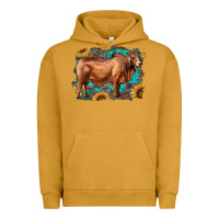 Pigment Peanut Butter brahman bull with aztec sunflower and leopard background Urban Hoodie - RanaPortraitStore